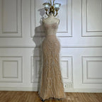 Serene Hill White Nude Spaghetti Strap Feathers Beaded Mermaid Evening Dress Party Gown for Women DLA72823 Customized