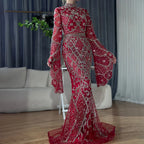 Serene Hill Customized Muslim Gray Mermaid Cape Sleeve Beaded Evening Dress Dubai Elegant Party Gowns 2025 for Women DLA72316