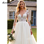 Lakshmigown lvory A Line Long Sleeves Lace Appliqued Wedding Dress 2026 Sweep Train Brides Gown Vestidos De Novia Customized