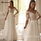 Lakshmigown Boho Wedding Dress for Women Bride Long Sleeves V Neck Applique Chiffon Summer Beach Bridal Gown Customized