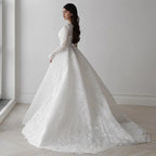 Customized Gorgeous Lace Long Sleeves Wedding Dress for Bride Square Neck Sweep Train Bridal Gown Vestido De Noiva