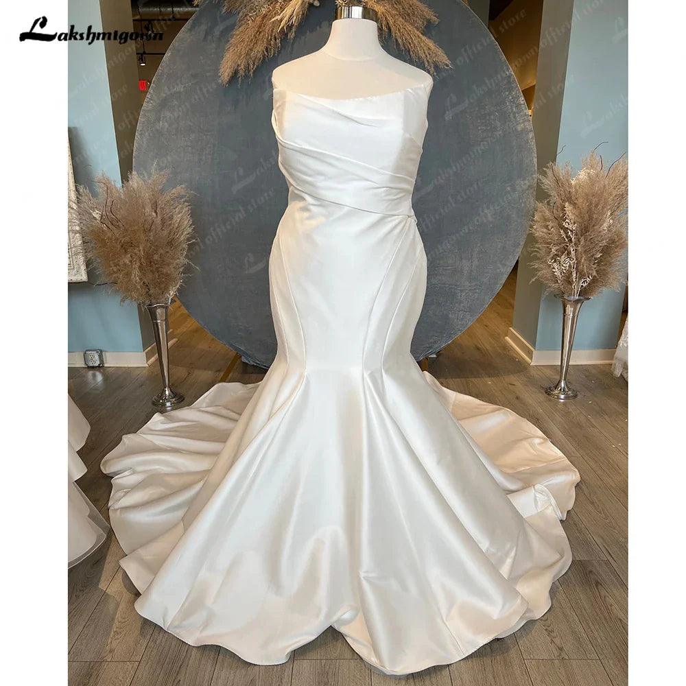 NumberSea Plus Size Mikado Satin Mermaid Wedding Dress For Women 2025 Vestidos Elegant Bridal Beach Boho Wedding Gowns