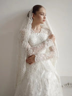 Lqq Customized Luxury Long Sleeve Wedding Dress Lace Appliques A-line Chapel Train Brides Dress for Wedding