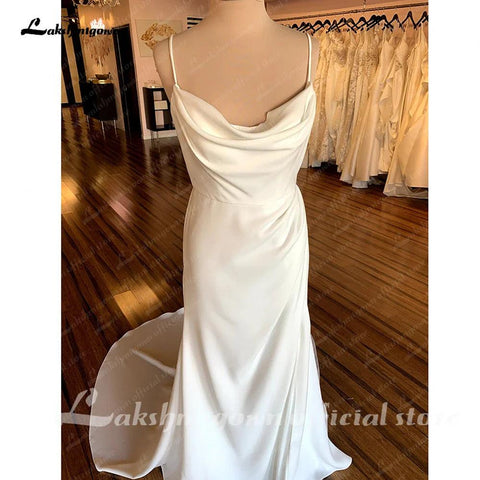 NumberSea Spaghettiträger Satin Brautkleider für Frauen Off White Brautkleider Rückenfrei Sexy Partykleider 