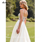 Lakshmigown Lace Ivory A Line Spaghetti Straps Garden Wedding Dress Crepe SatinCustomized Country Bridal Gowns vestido femininos