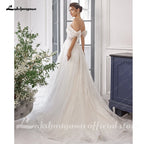 Lakshmigown Luxury Boat Neck Bohemian Wedding Dress Off-the-shoulder Draped Open Back Floor Length Wedding Gowns Customized