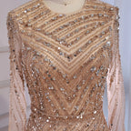 Serene Hill Nude Crew Neck A-line Long Sleeves Evening Dress Beaded Wedding Party Gowns for Women 2026 Customized DLA73208