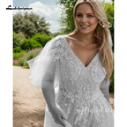 Lakshmigown Plus Size Wedding Dress New Women Applique Lace V-Neck Champagne A-Line Bride Gowns Robe De Mariée Customized