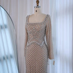 Elegant Beaded Pearl Mermaid Evening Dress with Long Sleeves for Wedding Occasion Serene Hill 2025 Customized DLA72919A