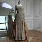 Serene Hill Turquoise Square Collar Mermaid Beaded Evening Dress Overskirt Party Gowns with Long Sleeves Customized DLA72533A