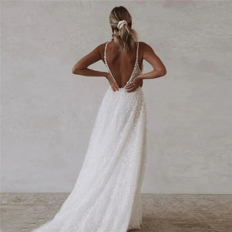 Lakshmigown Deep V Neck Full Lace Spaghetti Straps Wedding Dress Customized Women Bridal Gown Custom Made vestidos de fiesta
