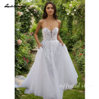 Lakshmigown Strapless Sweetheart Corset Wedding Dress Lace Appliques A Line Bridal Gown Customized Boho Wedding Gown