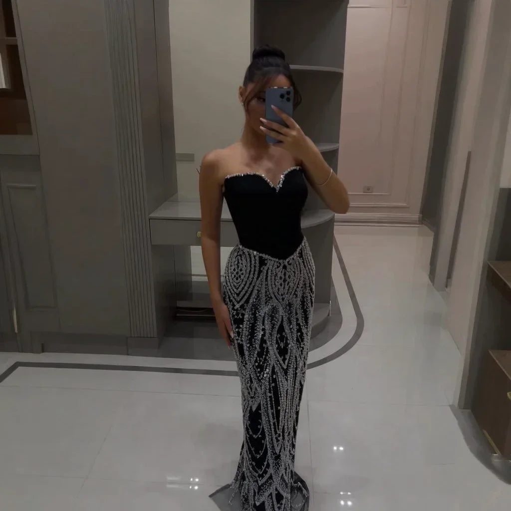 Serene Hill Black Mermaid Luxury Beaded Evening Dress 2026 Elegant Party Gowns for Women Customized DLA73408