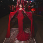 Luxury Nude Elegant Evening Gown Beaded Dress with Cape Sleeves for Formal Party Wear Serene Hill DLA72811A Customized