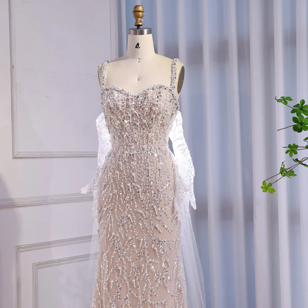 Serene Hill White Nude Mermaid Pearls Evening Dresses with Gloves Wedding Party Gowns for Women 2026 Customized DLA72345E