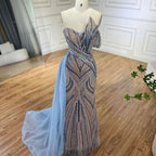 Serene Hill Blue Strapless Mermaid Beaded Evening Dresses with Skirt Formal Party Gwons for Women DLA72662 Customized