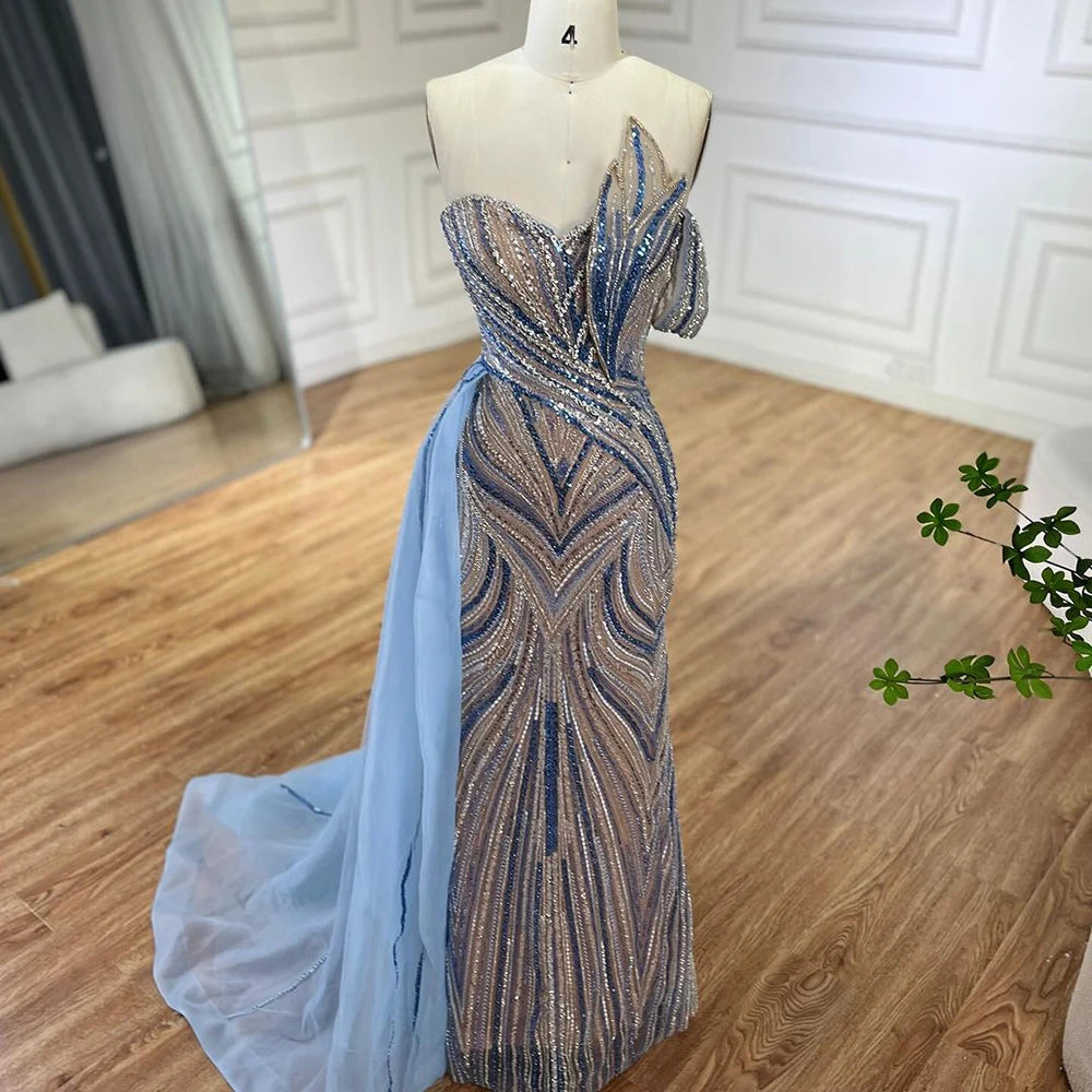Serene Hill Blue Strapless Mermaid Beaded Evening Dresses with Skirt Formal Party Gwons for Women DLA72662 Customized