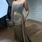 Serene Hill Customized Nude Strapless Mermaid High Split Evening Dresses with Skirt Beaded Party Gowns For Women 2025 DLA72135