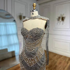 Serene Hill Nude Strapless Mermaid Pearls Beaded Evening Gowns Luxury Party Dress with Tassel DLA72876 Customized