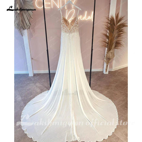 NumberSea Off White Luxuriöses Braut-Böhmisches Hochzeitskleid Spitze Perlen Sommer 2025 Sukienka A-Linie Chiffon Strand Brautkleider 