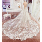 Lakshmigown Lace Wedding Dresses V Neck Appliqued Bridal Gowns Vestido de novia Court Train Boho Wedding Gowns Customized