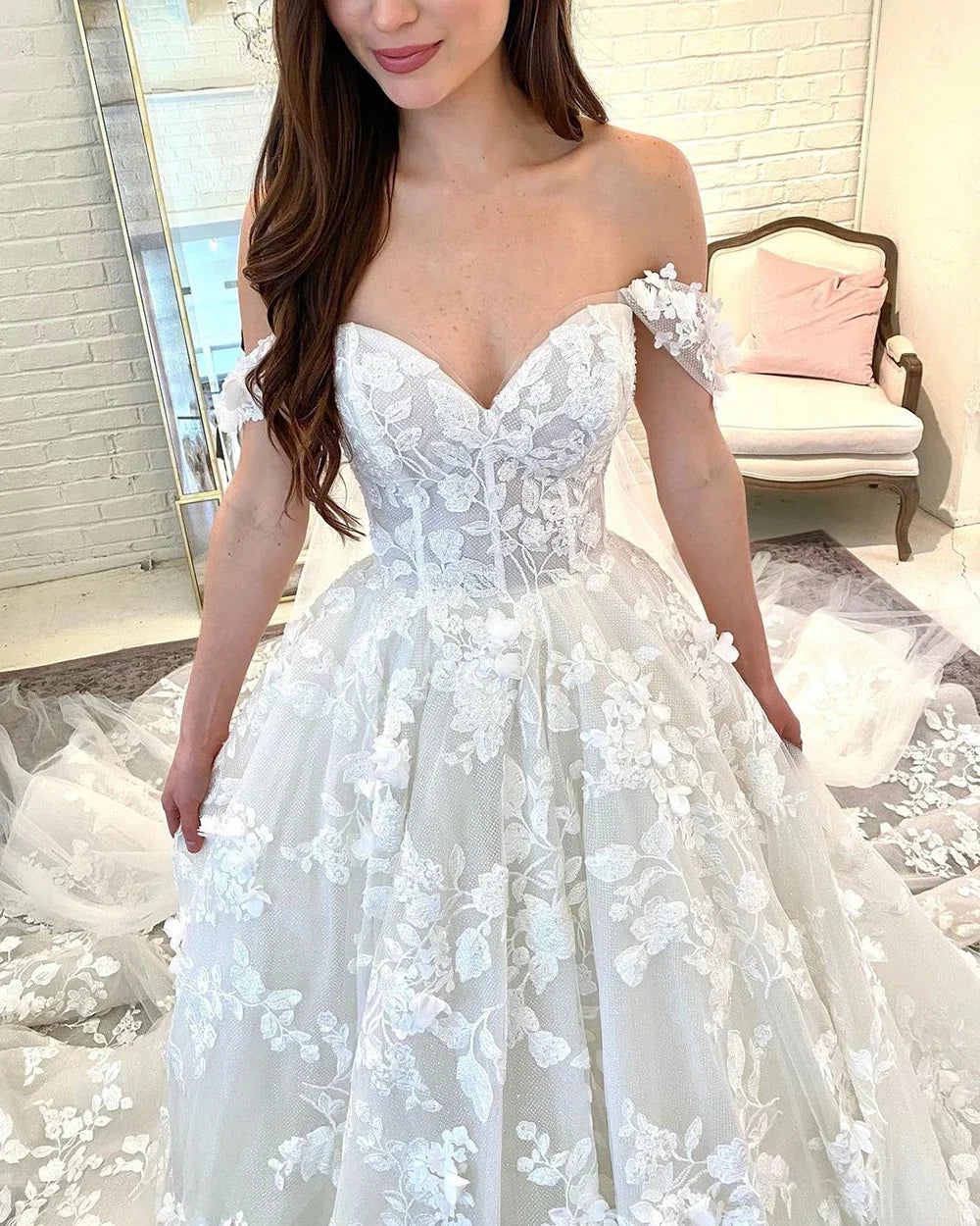 Lakshmigown Princess Lace Wedding Dresses For Women Boho Off the Shoulder Appliques Bridal Dress Sweetheart Ball Gown Customized
