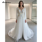 Lakshmigown Embroidery Flower Puff Sleeve Boho Wedding Dress Lace Up Back Chiffon Floor-length A-line Bridal Gown Customized