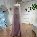 Serene Hill 2025 Pink Strapless Mermaid Beaded Evening Dress with Cape Wedding Party Gowns for Women DLA73195 Customized