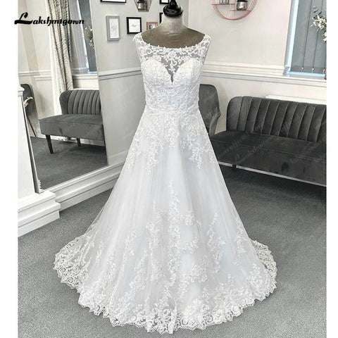 Vestidos de noiva de cerimónia vintage, cauda longa, corte A, renda com botões, aplicações, 2025, vestidos de noiva 