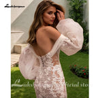 Lakshmigown Lantern Sleeves  Mermaid Wedding Dresses Beads Appliques Sweetheart Tulle Chapel Train Robe De Mariee Customized