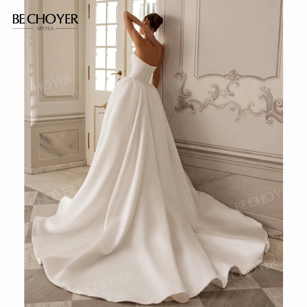Vintage Sleeveless A-Line Wedding Dress 2027 Elegant Strapless Customized Bride Gown Princess BECHOYER T208 Vestido De Noiva