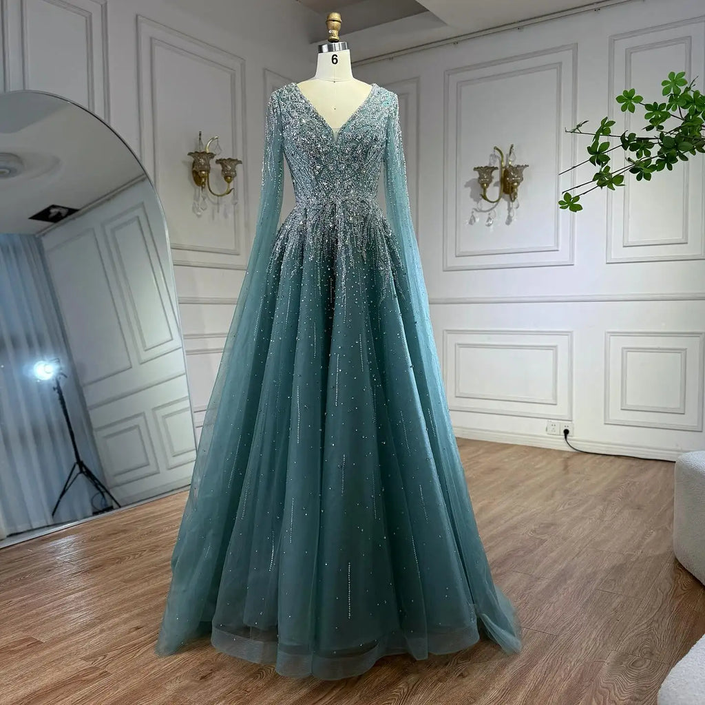 2026 Customized Pink Luxury Beaded A Line Evening Dress with Cape Sleeves Party Gowwns for Wedding Guest | Nightbubo