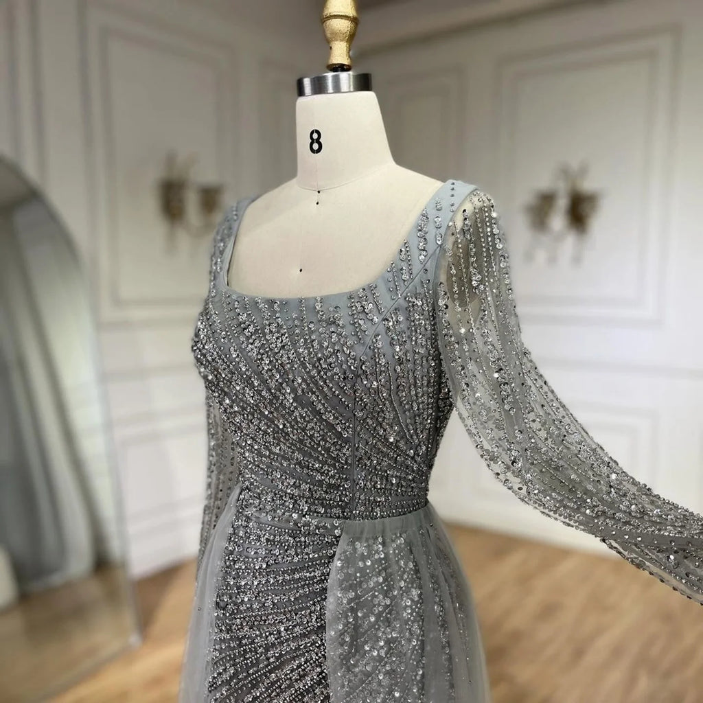 Serene Hill Silver Beaded Mermaid Evening Dress with Detachable Skirt Formal Party Gown 2025 For Women DLA71618L Customized