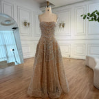 Serene Hill Customized Nude Prom Dress Spaghetti Strap Lace-up Back Evening Gown Crystal Beaded Party Gwons for Women DLA72983A