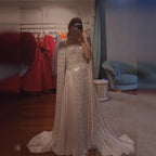 Serene Hill Luxury Beaded Evening Gown Elegant Cape Sleeve Square Neck Muslim Wedding Party Dress 2026 DLA73272 Customized