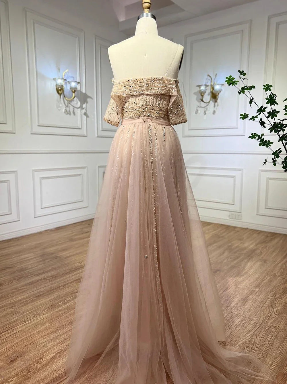 Serene Hill Customized Turquoise Off Shoulder Mermaid Beaded Evening Dresses Overskirt Split Party Gowns for Women rts DLA71728