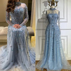 Serene Hill Caramel A-Line Long Sleeves Muslim Evening Gowns Luxury Beaded Party Dress for Women 2025 Customized DLA72704