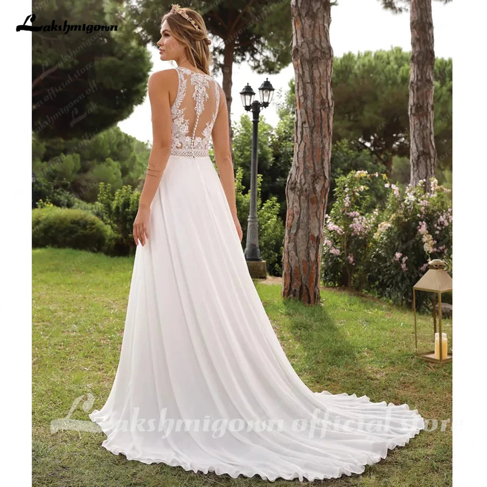 Lakshmigown Boho Beach Lace Chiffon Wedding Dress for Bride A-Line Sweep Train Party Bridal Gown Vestidos De Novia Customized