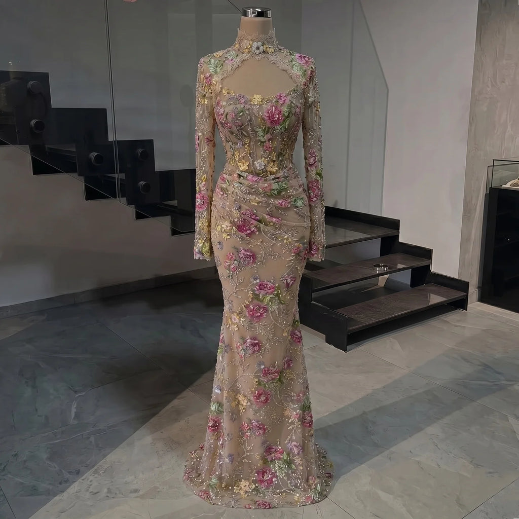 Serene Hill Mermaid Long Sleeves Evening Dress Flower Pattern Formal Wedding Party Gowns for Women 2026 DLA73552F Customized
