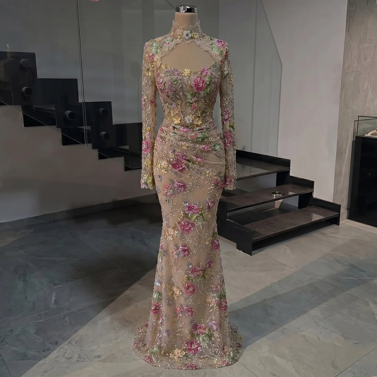 Serene Hill Mermaid Long Sleeves Evening Dress Flower Pattern Formal Wedding Party Gowns for Women 2026 DLA73552F Customized