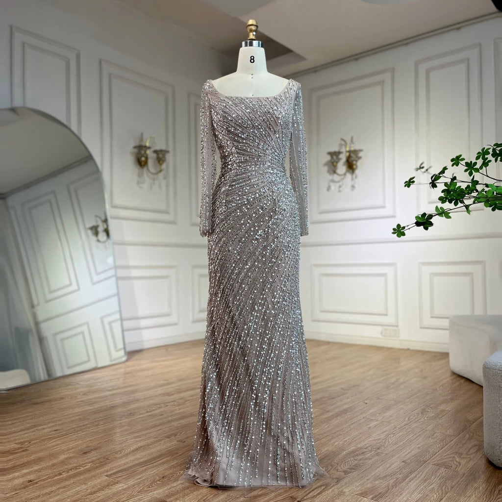 Serene Hill Silver Beaded Mermaid Evening Dress with Detachable Skirt Formal Party Gown 2025 For Women DLA71618L Customized
