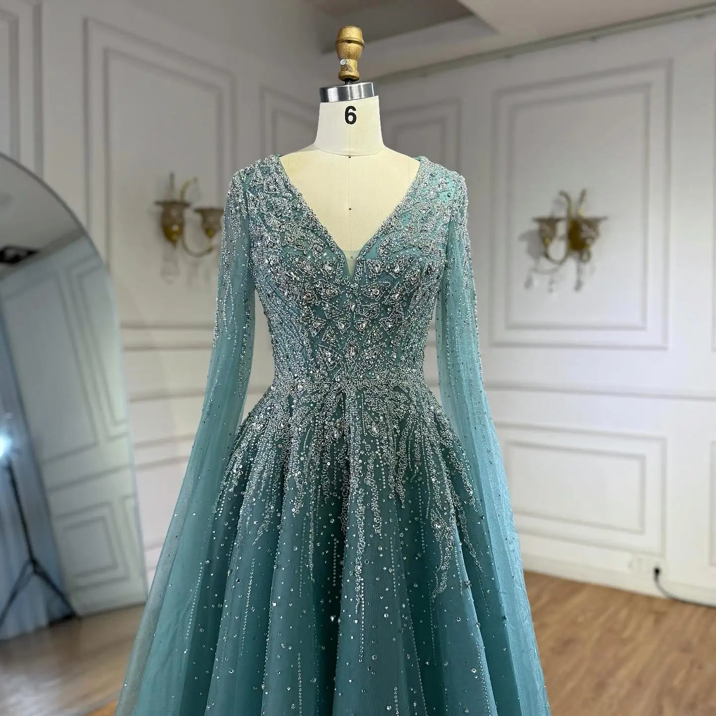 Serene Hill 2026 Customized Pink Luxury Beaded A Line Evening Dress with Cape Sleeves Party Gowwns for Wedding Guest DLA73269