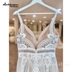Lakshmigown Lace Boho Wedding Dress Sexy Beach V Neck Open Back Chic Appliques Spaghetti Straps Bridal Gowns Customized