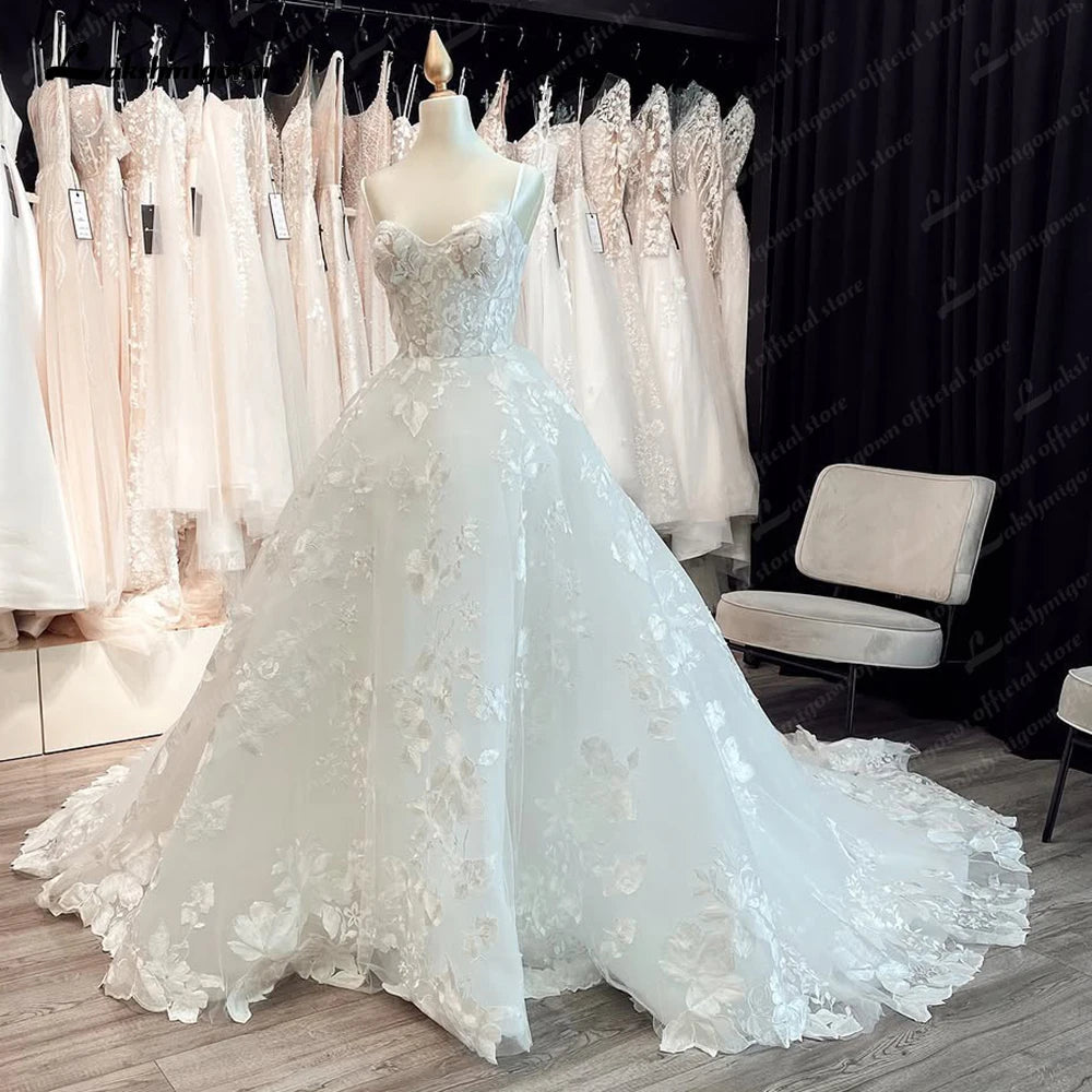 Lakshmigown Luxury Spaghetti Straps Lace Women Sweetheart Neck Wedding Dress for Bride Champagne Wedding Gown Vestidos Para Boda