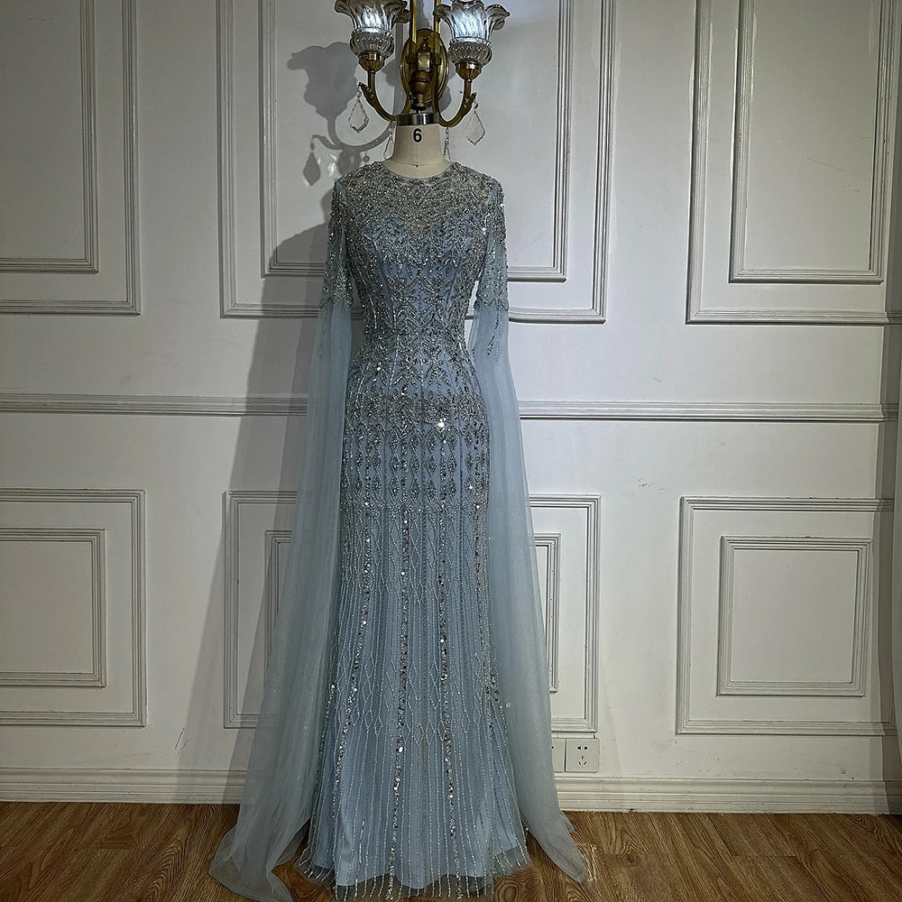 Serene Hill Caramel Mermaid Beaded Evening Dresses with Cape Sleeve Elegant Party Gowns for Women DLA72775 Customized
