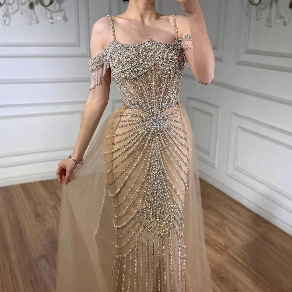 Serene Hill 2026 Mermaid Evening Gowns Pearl Beaded Tassel Formal Party Dresses for Wedding Guest DLA73148B Customized