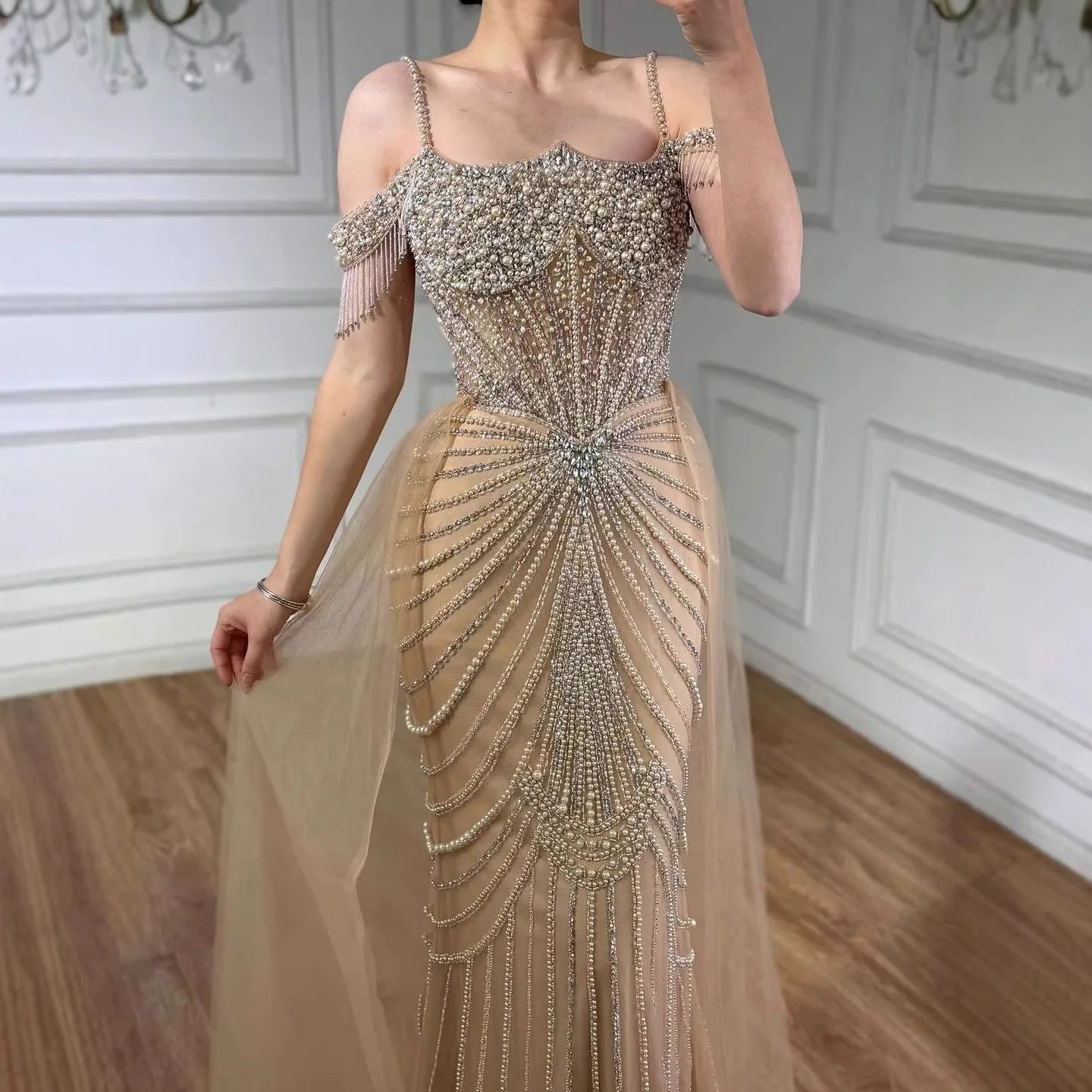 Serene Hill 2026 Mermaid Evening Gowns Pearl Beaded Tassel Formal Party Dresses for Wedding Guest DLA73148B Customized