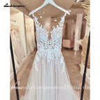 Lakshmigown Illusion Wedding Dress Sleeveless Backless O-Neck Bride Dress See Through Appliques Formal Robe De Marie