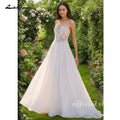 Lakshmigown Mophiel Boho Wedding Dresses Spaghetti Straps Lace Appliques Tulle Bride Dress A-line Corset Pearl Bridal Gown