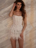 Lakshmigown Short Mini Feathered Wedding Dress Sparkly Reception Customized Strapless Bridal Gown No Gloves New Arrival Bride We